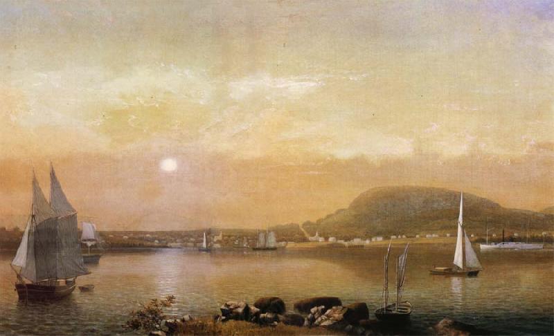 Fitz Hugh Lane Blick von Negro Island auf den Hafen und die Berge Von Camden France oil painting art